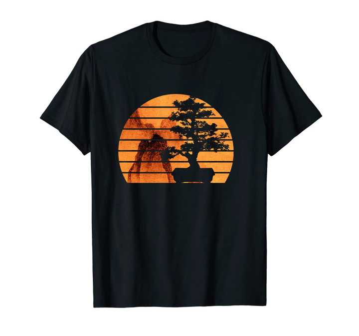 Bonsai Tree Japanese Art Sunset Landscape Background Design Unisex T-Shirt
