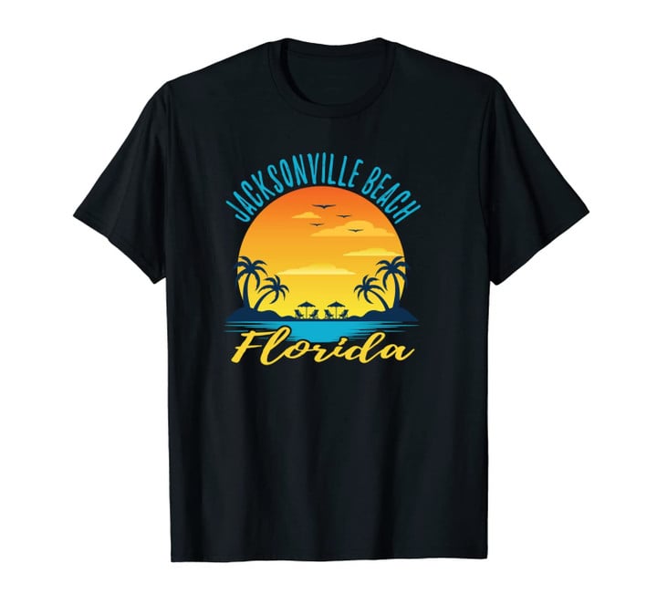 Jacksonville Beach Florida Sunset Palm Trees Ocean Unisex T-Shirt