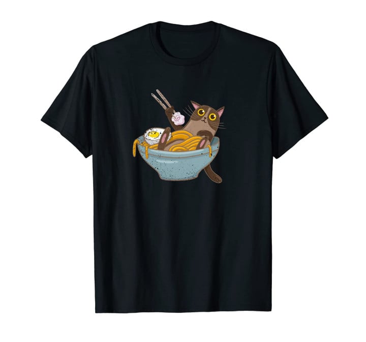 Funny Cat Eating Ramen Noodles Anime Unisex T-Shirt
