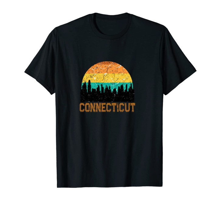 Sunset Connecticut CT Retro Vintage Skyline City Mens Outfit Unisex T-Shirt