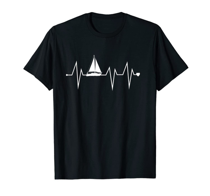 Funny Sailing Sailboat Sailor Heartbeat Heart Pulse Rate EKG Unisex T-Shirt