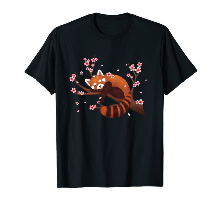 Vintage Red Panda Japanese Cherry Blossom Flower Unisex T-Shirt