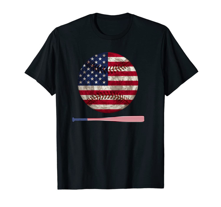 Baseball Bat Ball American Flag 4th of July Mom Dad Gift Unisex T-Shirt
