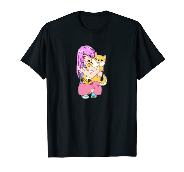 Graphic Novel Anime Girl And Dog Gift Manga Kawaii Unisex T-Shirt