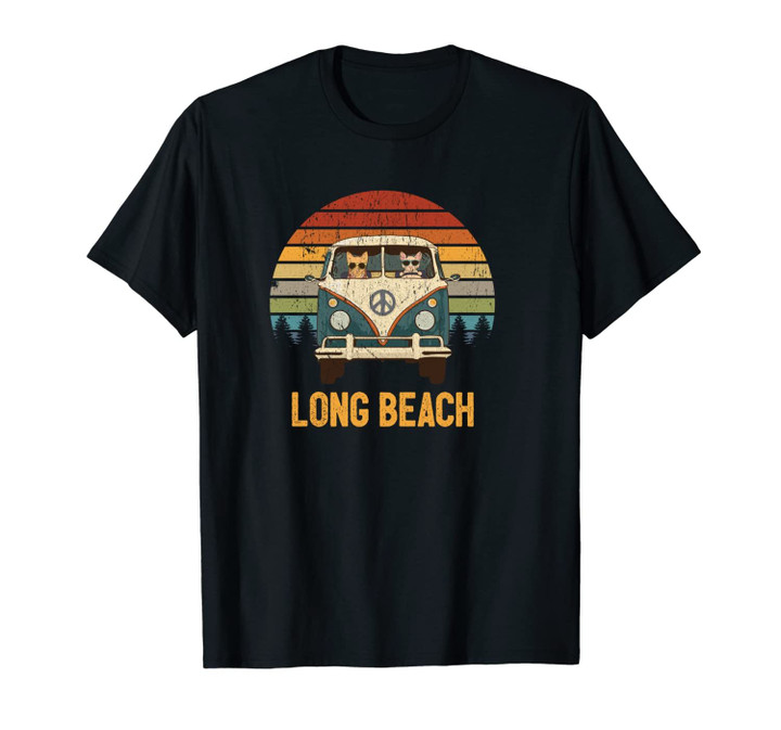 Long Beach Cool Cats Road Trip Groovy Retro Van Sunrise Gift Unisex T-Shirt