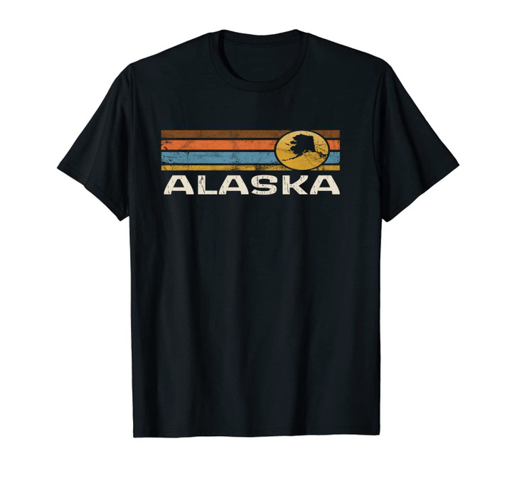 Graphic Tee Alaska US State Map Vintage Retro Stripes Unisex T-Shirt