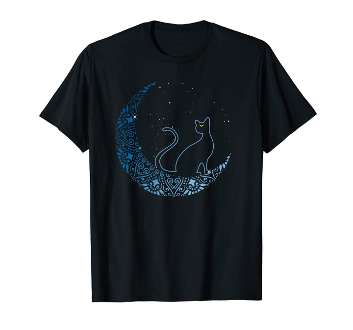 Black Cat Crescent Moon Gift Design Idea For Cat Fans Unisex T-Shirt