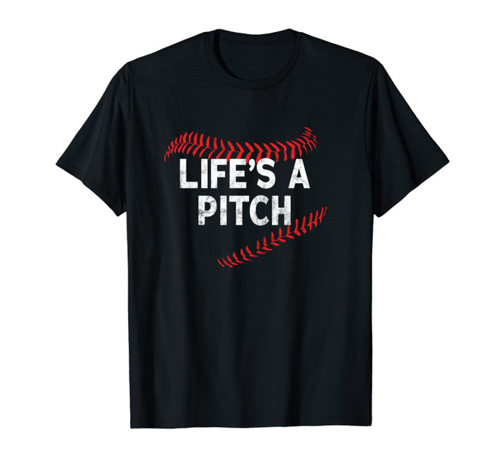 Funny Quote Life's A Pitch Baseball Laces Distressed Unisex T-Shirt