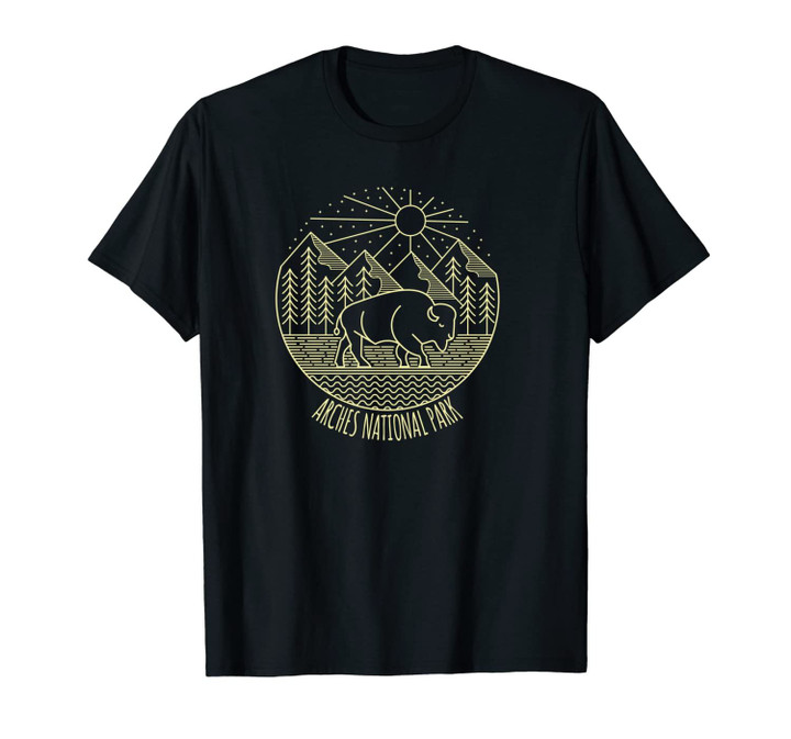 Arches National Park Midwest Bison Line Art Unisex T-Shirt