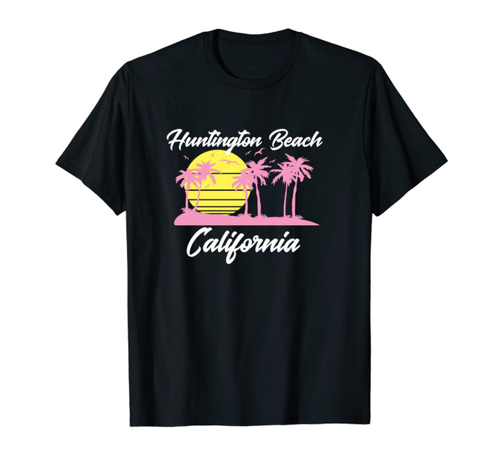 Huntington Beach California Vintage Sunset Palm Trees Dark Unisex T-Shirt