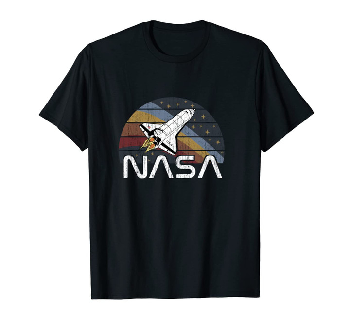 NASA Retro Rocket-Ship Vintage Stars Science Space Rainbow Unisex T-Shirt