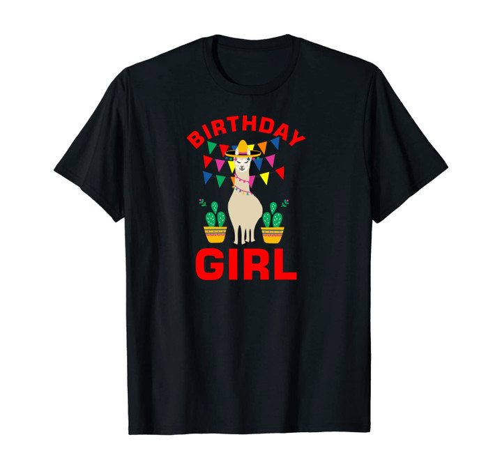 Birthday Girl Llama Cactus Alpaca Cute funny gift for girls Unisex T-Shirt