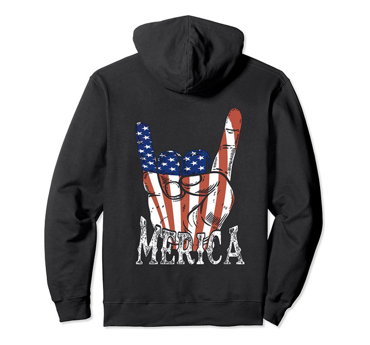 Merica Rock Sign 4th of July Vintage American Flag Pullover Hoodie, T-Shirt, Sweatshirt