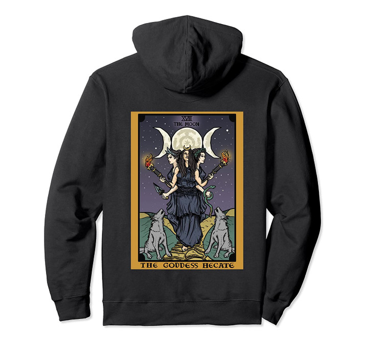 Hecate Triple Moon Goddess Witch Wheel Tarot Card Back Print Pullover Hoodie, T-Shirt, Sweatshirt