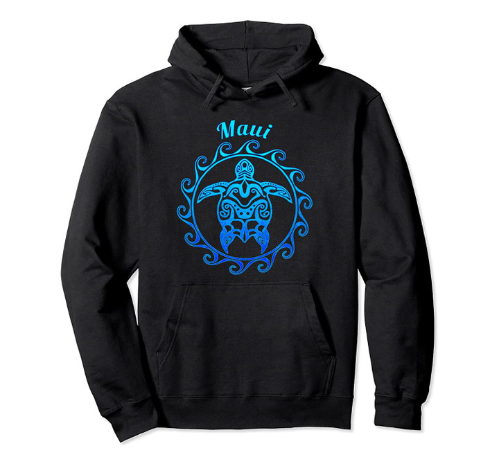 Maui Ocean Blue Tribal Turtle Pullover Hoodie, T-Shirt, Sweatshirt