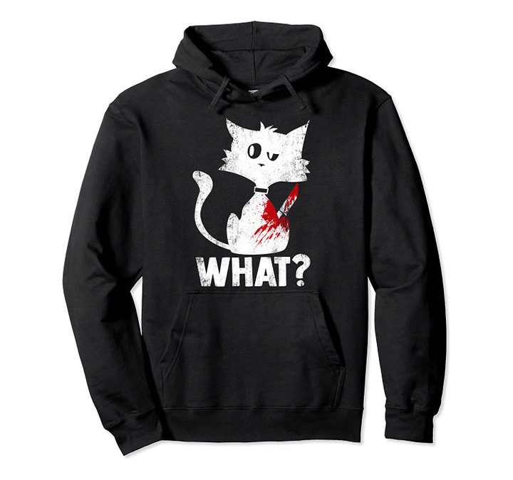 Cute Psycho Murderous Black Cat What With Knife Halloween Pullover Hoodie, T-Shirt, Sweatshirt