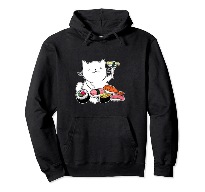 Cute Sushi Eating Cat Pull Over Hoodie, T-Shirt, Sweatshirt
