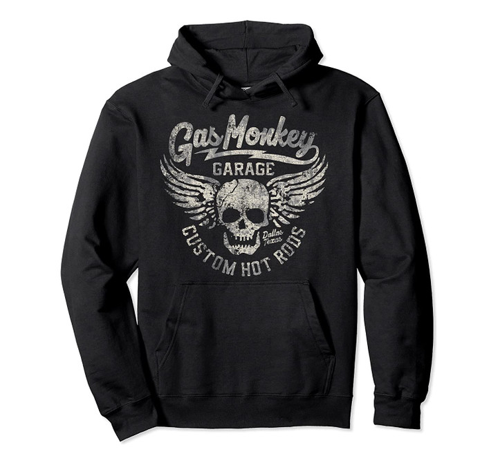Gas Monkey Garage Custom Hot Rods Winged Skull Faded Logo Pullover Hoodie