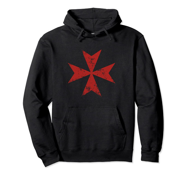 Distressed Maltese Cross Hoodie Knights of Malta Crusader, T-Shirt, Sweatshirt
