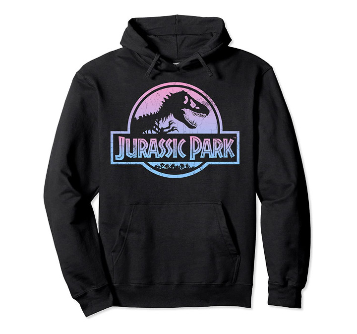 Jurassic Park Pink Blue Gradient Distressed Logo Hoodie, T-Shirt, Sweatshirt