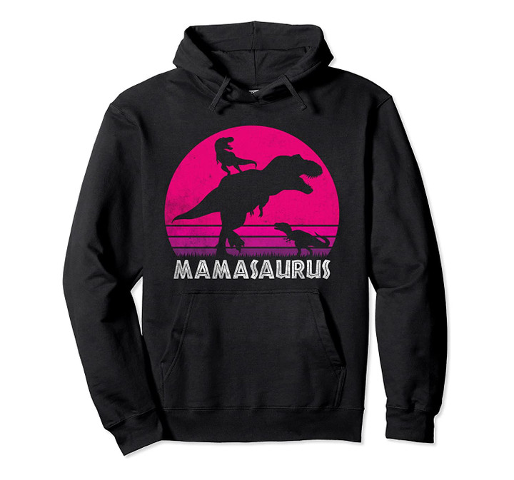 Vintage Retro 2 Kids Mamasaurus Sunset Funny Gift For Mother Pullover Hoodie, T-Shirt, Sweatshirt