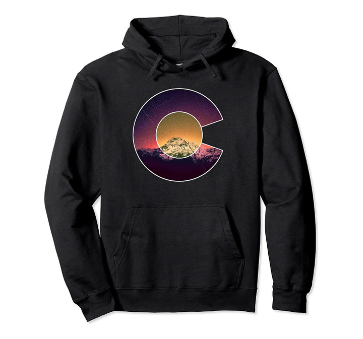 Colorado Flag Mountain Sky and Stars Graphic Design Pullover Hoodie, T-Shirt, Sweatshirt
