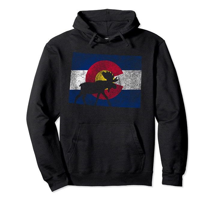 Moose State Colorado Flag Hoodie Cool Hiking Souvenir Gift, T-Shirt, Sweatshirt