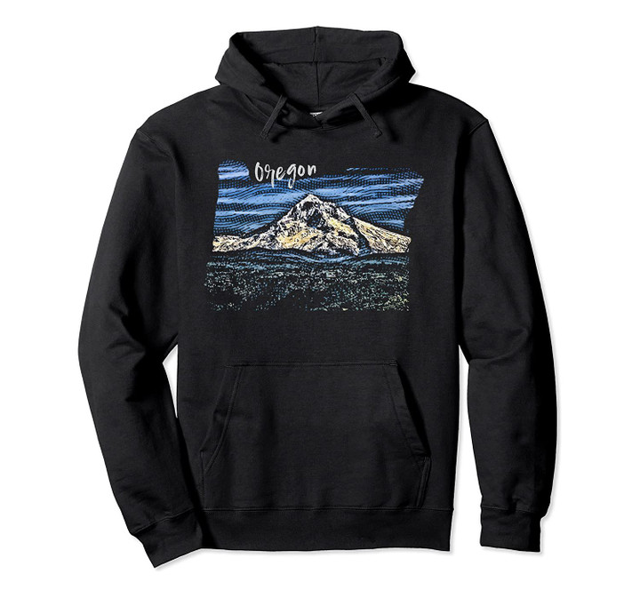 Mt. Hood Oregon Hand Drawn Engraving Pullover Hoodie, T-Shirt, Sweatshirt