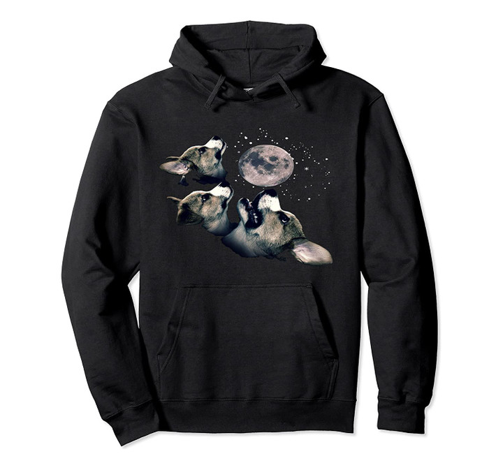 Three Corgi Moon Wolf Parody Hoodie for Corgi Lovers, T-Shirt, Sweatshirt