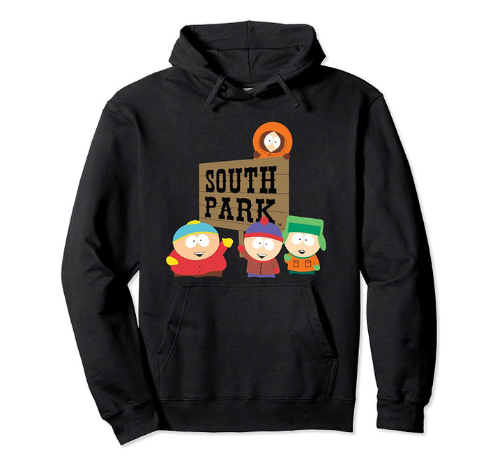 South Park Group Shot With Wood Sign Pullover Hoodie, T-Shirt, Sweatshirt