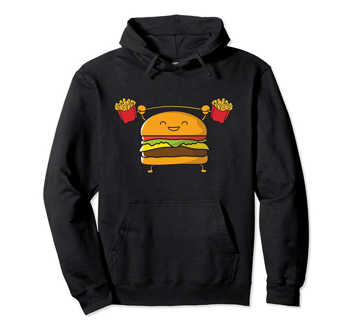 Burger Lifting Fries Funny Food Snatch Squat Barbell Weight Pullover Hoodie, T-Shirt, Sweatshirt