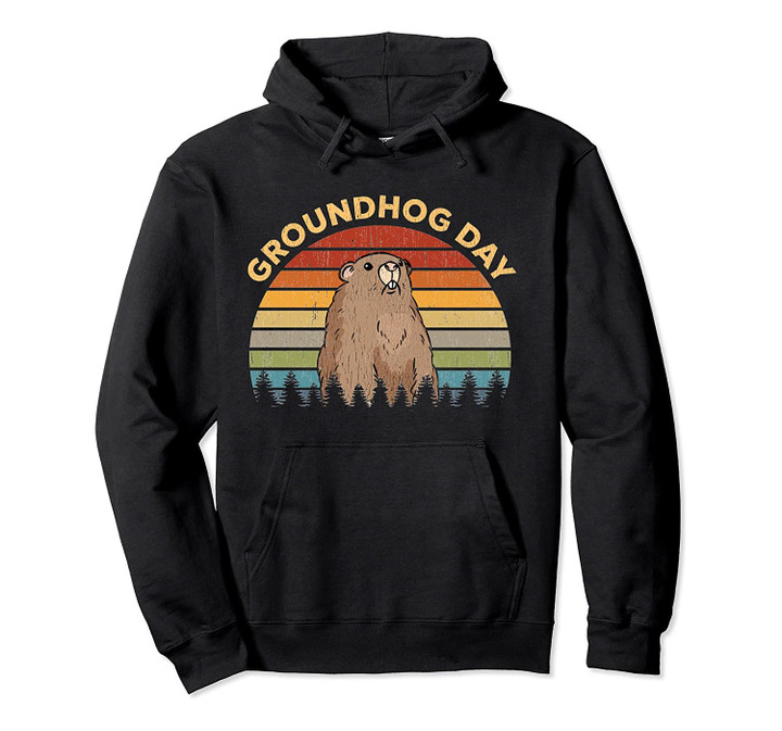 Retro Vintage Sunset Groundhog Day Gift Pullover Hoodie, T-Shirt, Sweatshirt