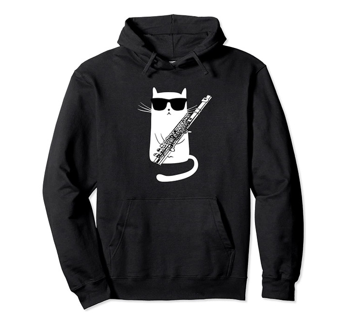 Funny Cat Wearing Sunglasses Playing Flute Pullover Hoodie, T-Shirt, Sweatshirt