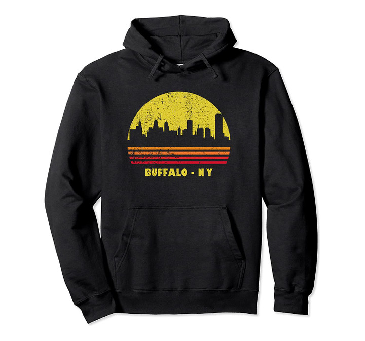 Vintage Retro Sunset Buffalo NY Shirt Skyline Gift Idea Pullover Hoodie, T-Shirt, Sweatshirt