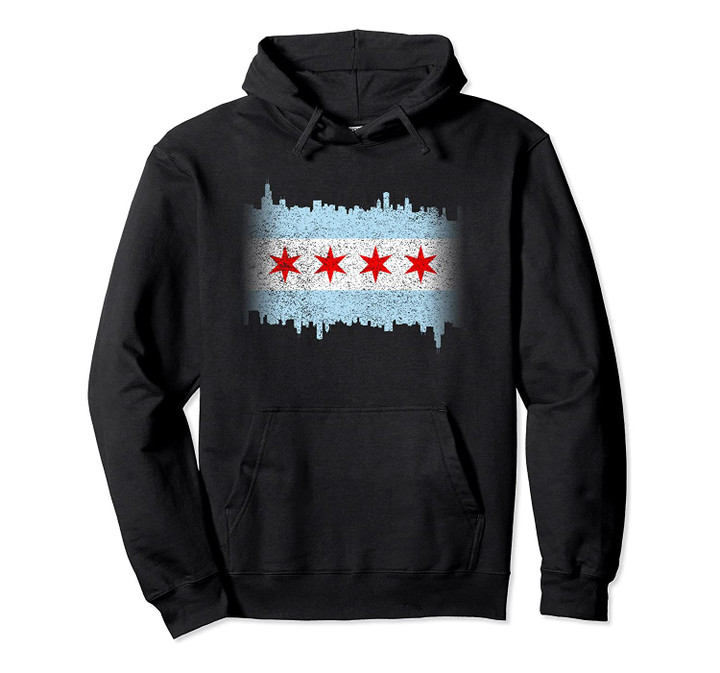 Chicago Flag Skyline Distressed Hoodie, T-Shirt, Sweatshirt
