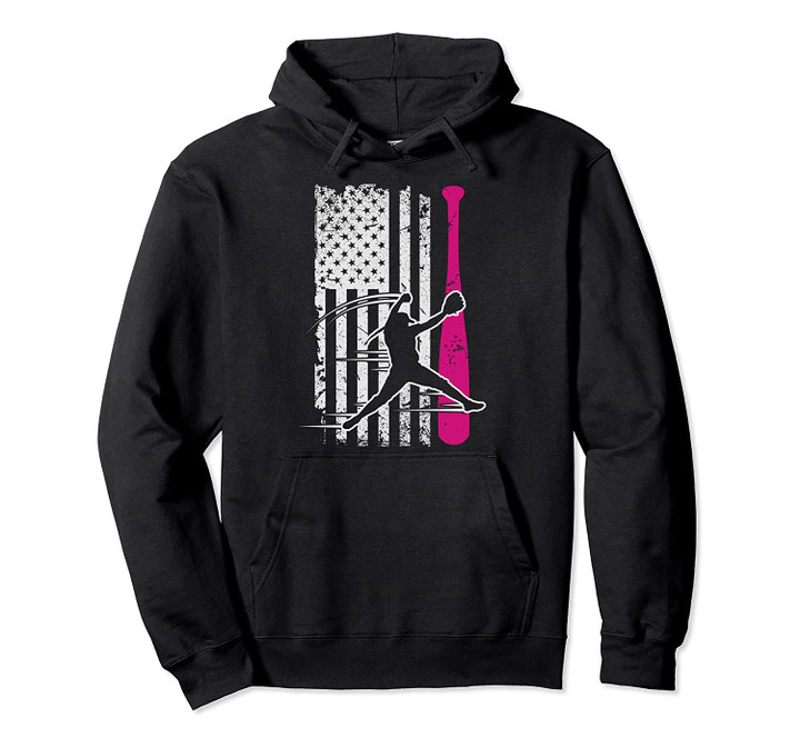 Softball American Flag Girls Gift Pullover Hoodie, T-Shirt, Sweatshirt