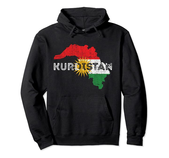 Kurdish Map and Flag Souvenir - Distressed Kurdistan Pullover Hoodie, T-Shirt, Sweatshirt