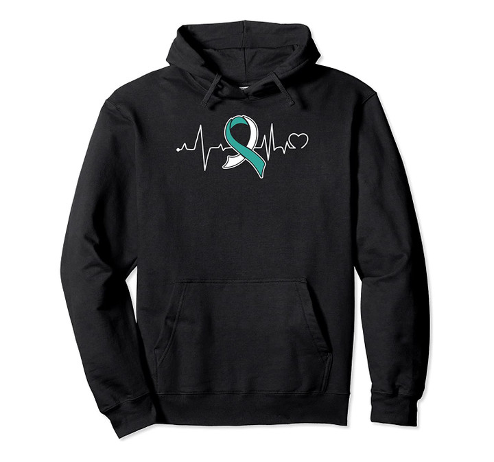 Heartbeat- Cervical Cancer Awareness Support Ribbon Pullover Hoodie, T-Shirt, Sweatshirt