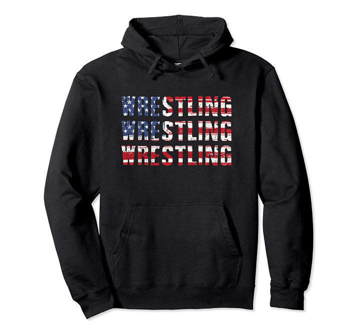 Distressed USA Wrestling Hoodie American Flag Gift Pullover Hoodie, T-Shirt, Sweatshirt
