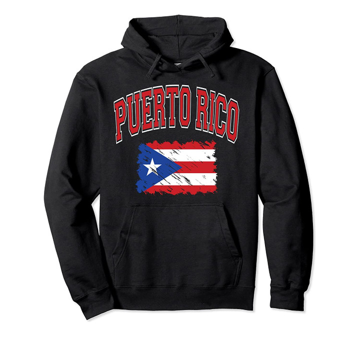 Puerto Rico Varsity Lettering with Paintbrush Style Flag Pullover Hoodie, T-Shirt, Sweatshirt