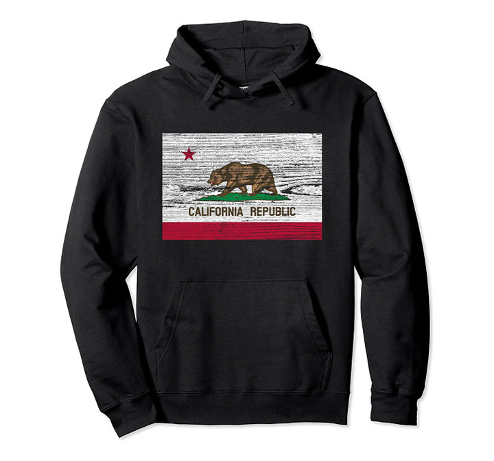 California State Flag Hoodie Sweatshirt Vintage Wood Bear Pullover Hoodie, T-Shirt, Sweatshirt