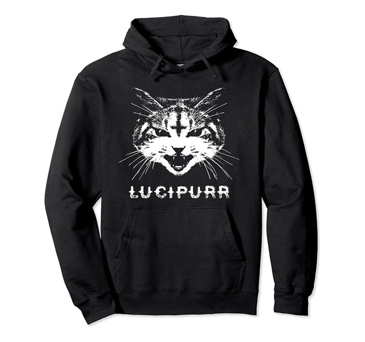Lucipurr Satanic Cat with Inverted Upside Down Cross Pullover Hoodie, T-Shirt, Sweatshirt