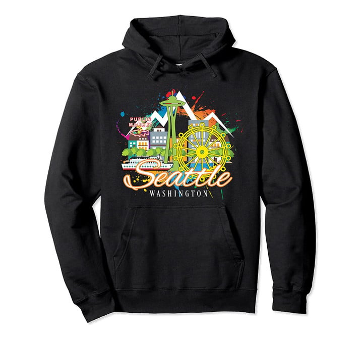 Seattle Washington WA Space Needle Harbor Skyline Souvenir Pullover Hoodie, T-Shirt, Sweatshirt