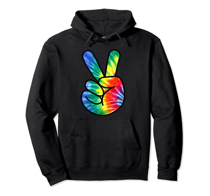 Colorful Hippie Tie Dye Peace Sign Hand Pullover Hoodie, T-Shirt, Sweatshirt