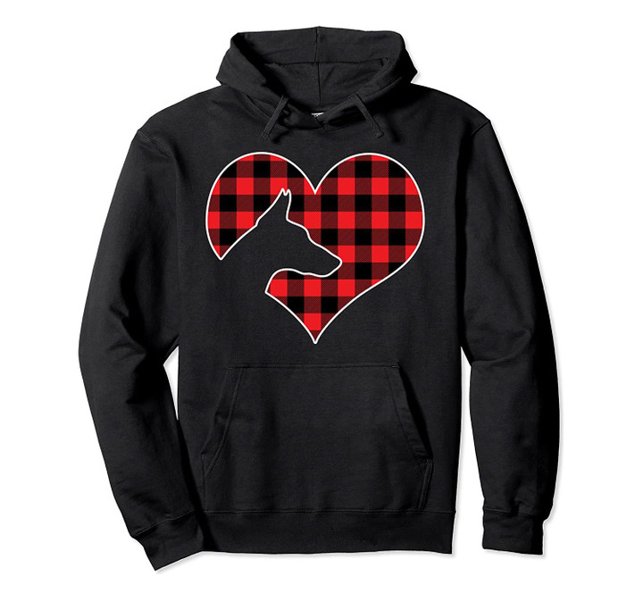 Doberman Pinscher Dog Merry Christmas Buffalo Plaid Heart Pullover Hoodie, T-Shirt, Sweatshirt