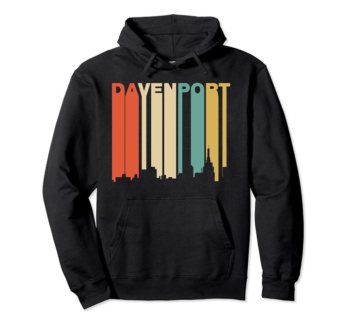 Retro 1970's Style Davenport Iowa Skyline Hoodie, T-Shirt, Sweatshirt