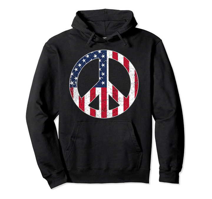 American Flag Peace Sign Shirt Patriotic Gift July 4 Top Pullover Hoodie, T-Shirt, Sweatshirt