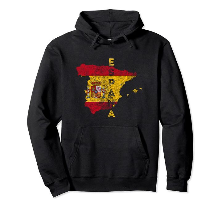 Spanish Map and Flag Souvenir - Distressed Spain Pullover Hoodie, T-Shirt, Sweatshirt