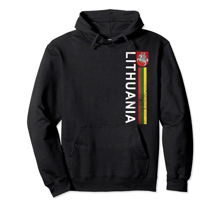 Lithuania Flag and Emblem Left Side Retro-effect Pullover Hoodie, T-Shirt, Sweatshirt