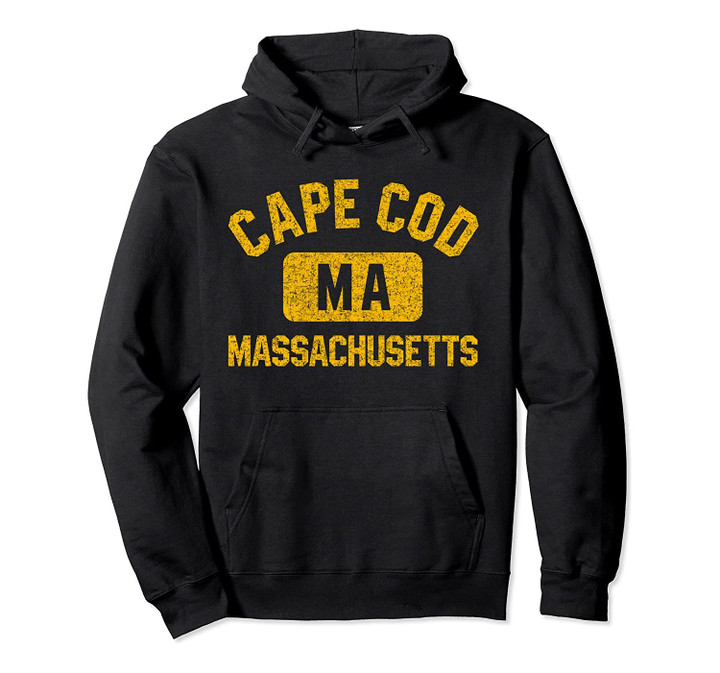 Cape Cod MA Gym Style Distressed Amber Print Pullover Hoodie, T-Shirt, Sweatshirt